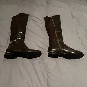 MICHAEL Michael Kors Aileen Brown Leather & Ponte OTK Flat Boots - 7M